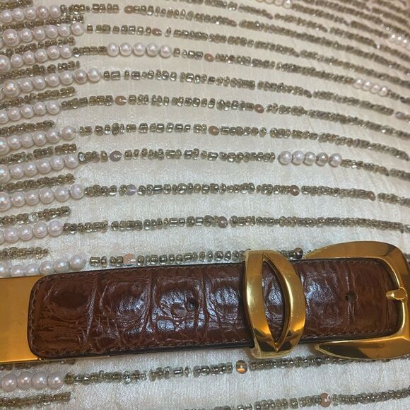 Nanni genuine alligator skin/ solid brass belt, L 34,5 inch - Picture 3 of 8